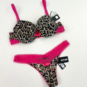 NWT Cavalli brown leopard print bra with hot pink